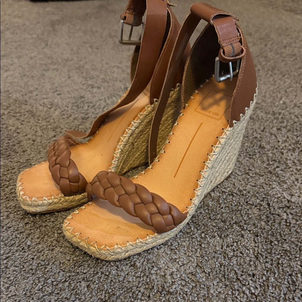 Dolce Vita Tan Braided Leather Espadrille Wedges